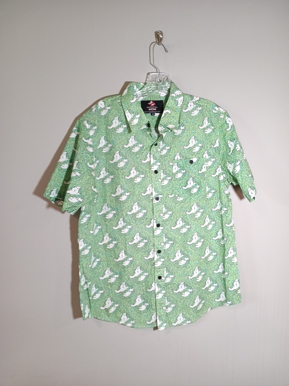Middle of Beyond Gohstbuster MOB Green Short-Sleeve Printed Button-Up Shirt